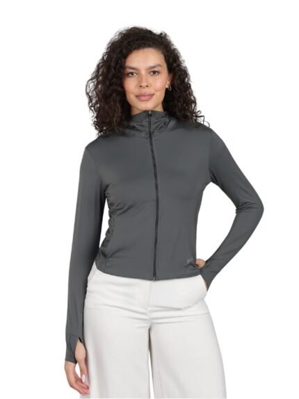 BLUE TYGA Women's UPF 50+ Crop Sunscreen Jacket – Ice Pro Lightweight UV Hoodie with Mask for Cycling, Running & Outdoor Use