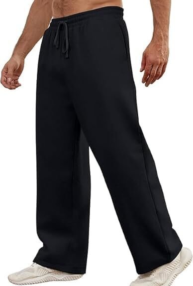 Men's Wide Leg Sweatpants Open Bottom Athletic Joggers with Pockets, Loose Fit Straight Leg Fleece Lounge Pants for Workout & Casual Wear