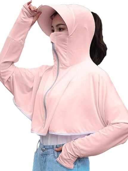Womens Sunscreen Hoodie Jacket - Advanced UV Protection from Sun Light & Pollution - UPF 50+ Protection Scarf with Long Sleeve & Face Mask