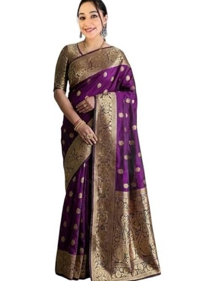 Women's Kanjivaram Pure Original Banarasi Soft Silk Jacqurad Hendloom With Reach Pallu Silk Saree And Unstich Blouses Piecs