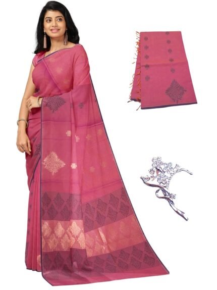 Women's 100 Count Kovai Cotton Saree | Handloom Negamam Cotton Saree | Coimbatore Cotton Saree - With Blouse