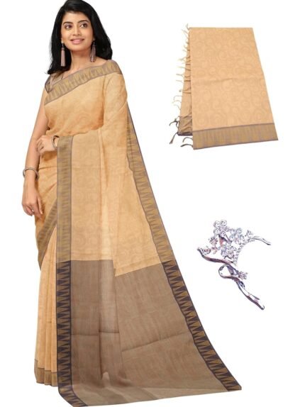 Women's 100 Count Kovai Cotton Saree | Handloom Negamam Cotton Saree | Coimbatore Cotton Saree - With Contrast Blouse
