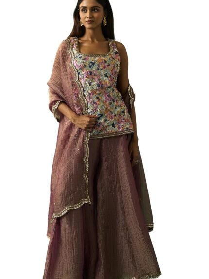Wishful Women's Embroidered Straight Kurta with Culottes and Dupatta Set