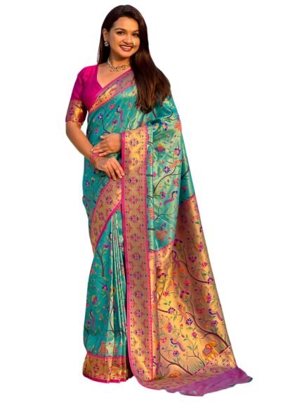 Women's Tissue Paithani Silk Saree with Unstitched Blouse Piece