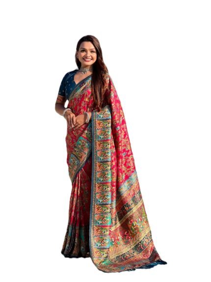 Pandadi Saree Viscose Silk Position Print & Zari Weaving Saree With Unstitched Blouse Piece(3547PS)