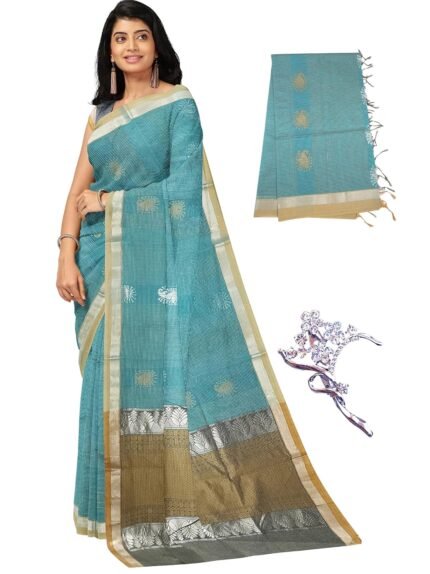 Women's 100 Count Kovai Cotton Saree | Handloom Negamam Cotton Saree | Coimbatore Cotton Saree - With Contrast Blouse